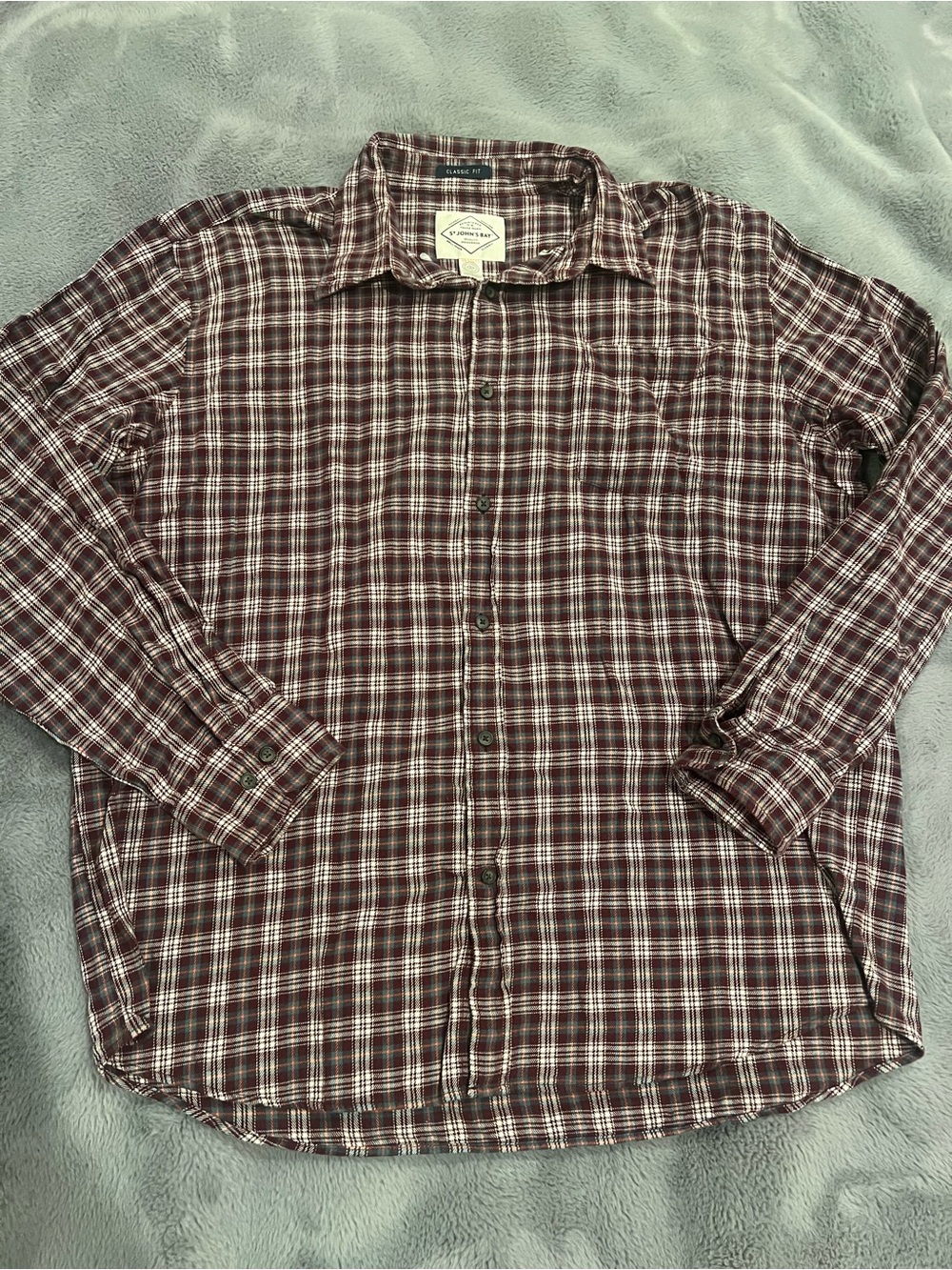 St. John Bay Burgendy and Cream Flannel Button Down Shirt XL